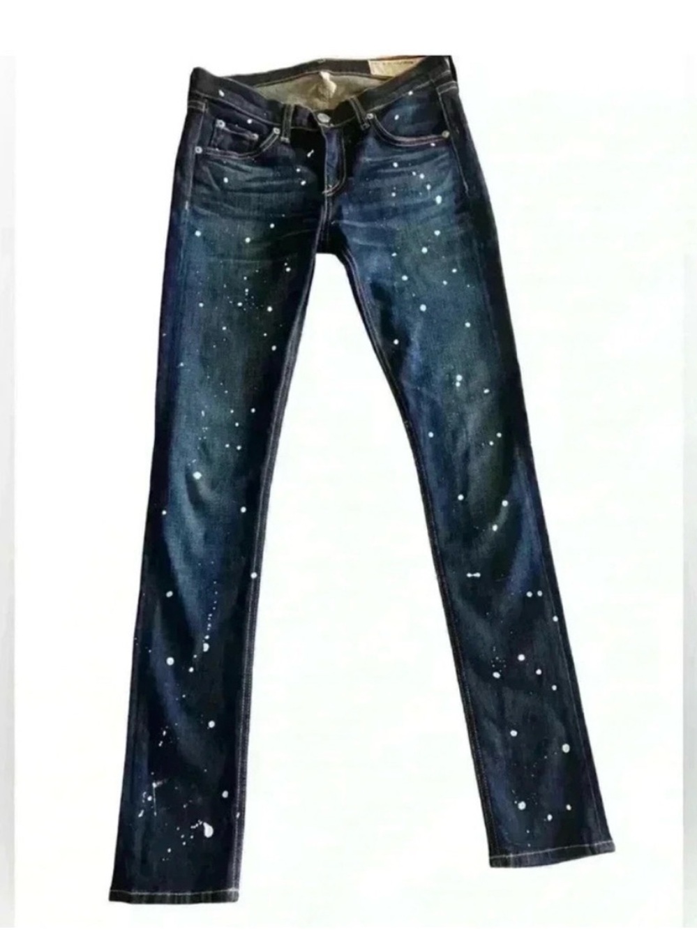 RAG & BONE Blue White Dark Rinse Andfield Splatter Paint Skinny Jeans - Picture 2 of 7